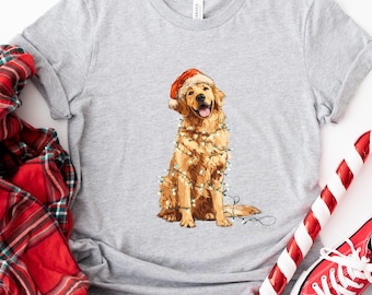 Golden Retriever Christmas Shirt, Santa Hat Dog Tee, Christmas Lights Dog Sweatshirt, Golden Retriever Mom Gift, Dog Lover Xmas Gift