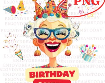 Birthday Queen PNG, Funny Birthday Girl Design, Party Queen Sublimation PNG, Birthday Gift for Women, Colorful Birthday Digital Download