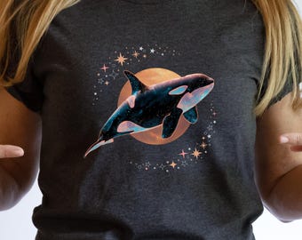 Orca Sweatshirt Women, Vintage Killer Whale Crewneck, Retro Orca Moon Sweatshirt, Ocean Lover Gift, Y2K Whale Sweater, Marine Life Crewneck