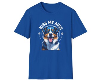 Funny Australian Shepherd Aussie "Kiss My Auss" Unisex Softstyle Adult Tee