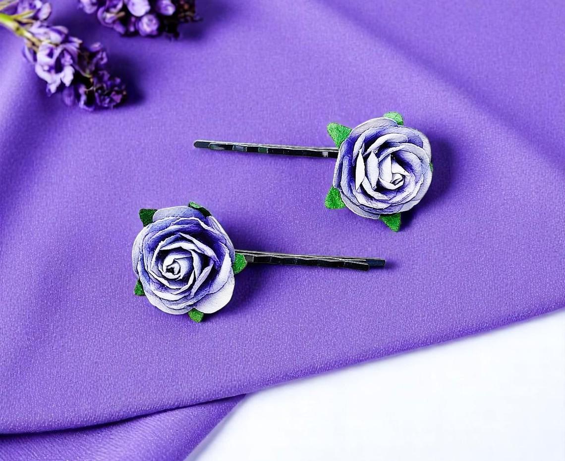 Purple Floral Hair Pin Barrettes, Girls Accessories, Gifts for Girls, Bridesmaid Hair Pins, Flower Hair Barrettes, Cute Hair Clips, Wedding - Thumbnail 5