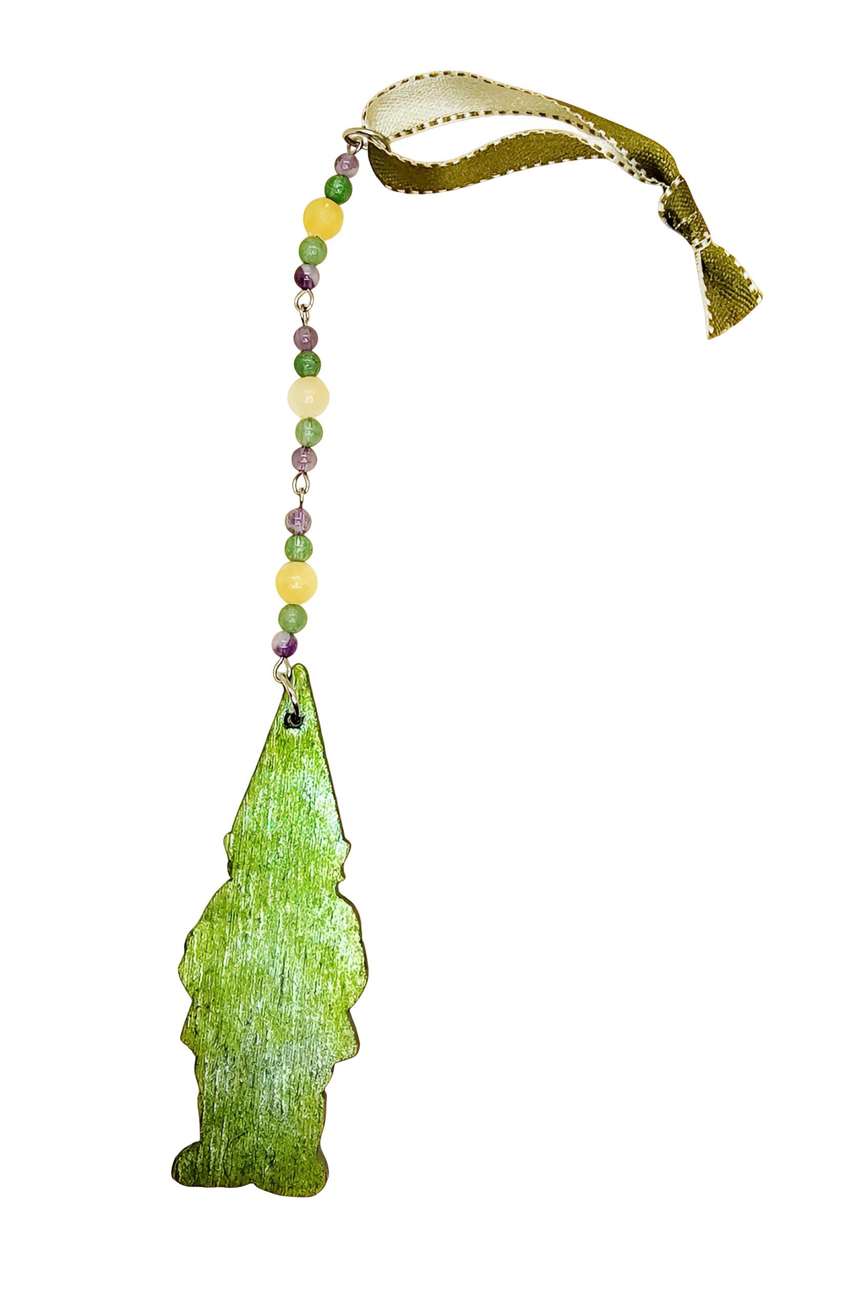 Handcrafted Gemstone Beaded Gnome Ornament, Whimsical Spring Decor, Outdoor Tree Decoration, Garden Decor, Garden Gnome Decor, Gardener Gift - Thumbnail 4