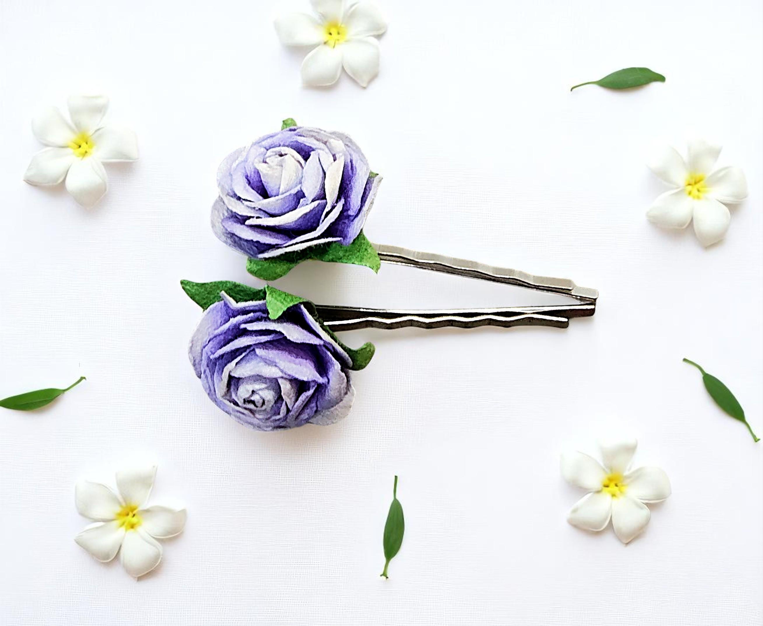 Purple Floral Hair Pin Barrettes, Girls Accessories, Gifts for Girls, Bridesmaid Hair Pins, Flower Hair Barrettes, Cute Hair Clips, Wedding - Thumbnail 4