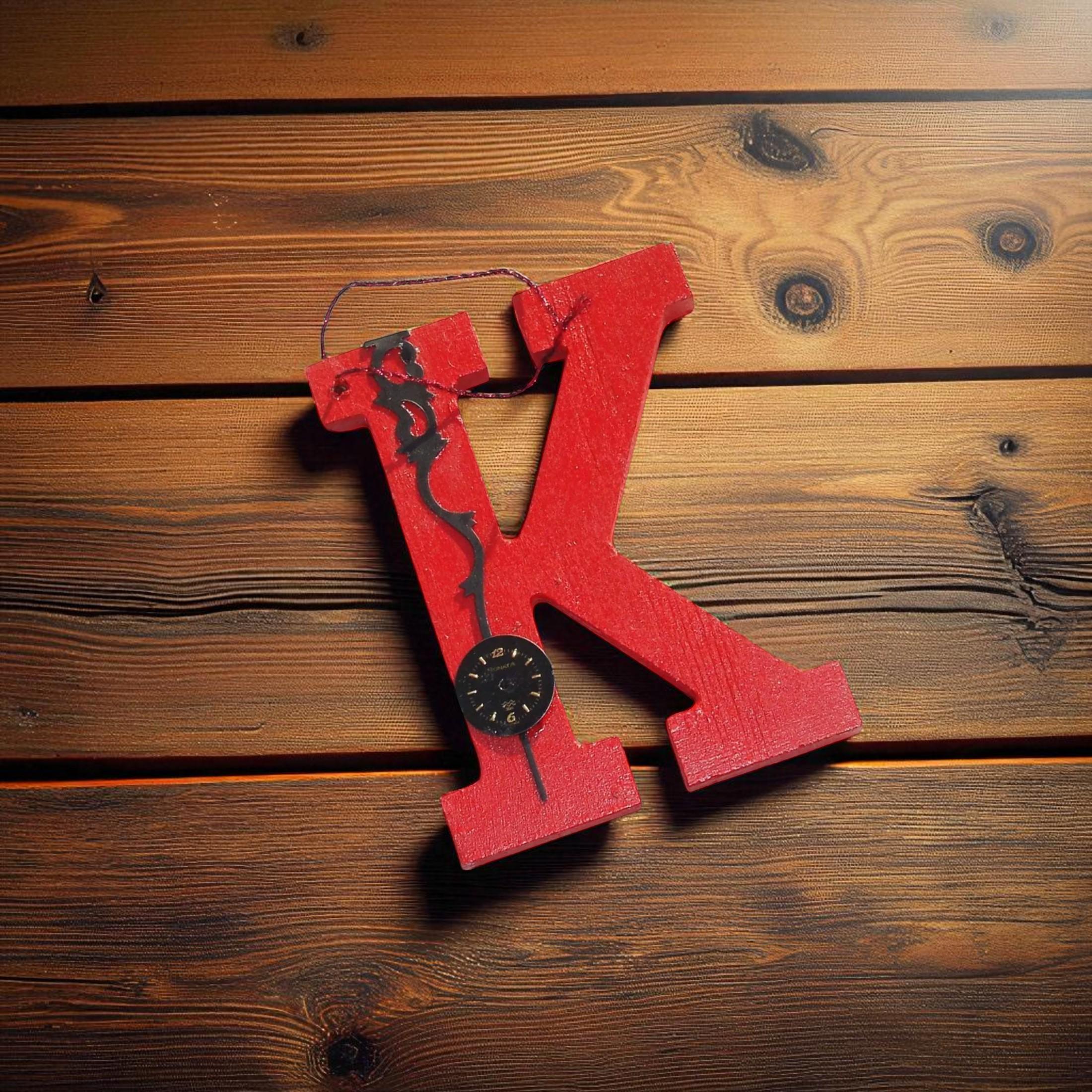 Handcrafted Wooden Letter Initial K Ornament, Handmade Christmas Ornament, Personalized Holiday Gift, Xmas Gift for Family, Family Ornament - Thumbnail 2