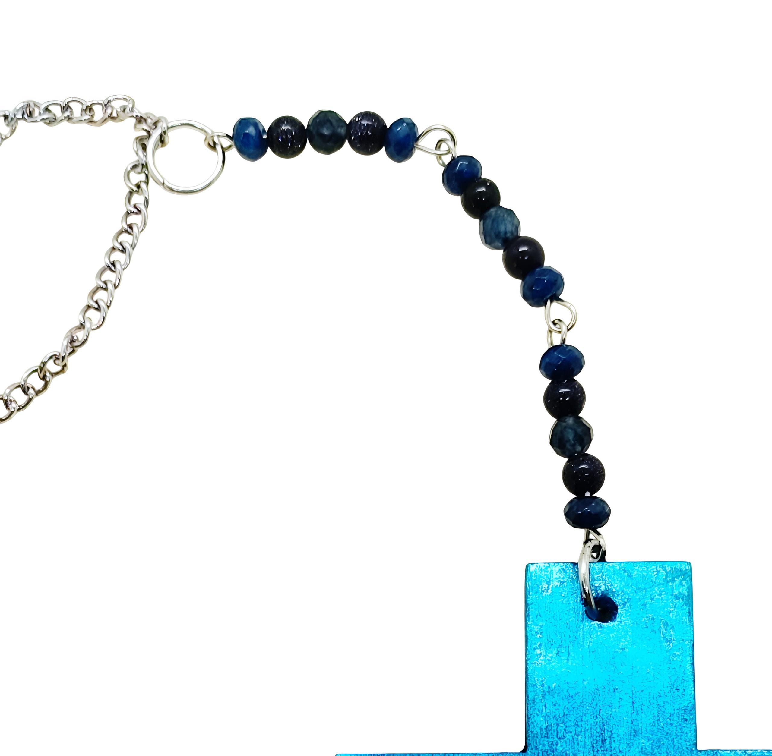 Wooden Blue Christian Cross & Gemstone Hanging Rearview Mirror Car Charm - Car Decor, Cute Car Accessories, Car Decoration, Car Gifts - Thumbnail 7