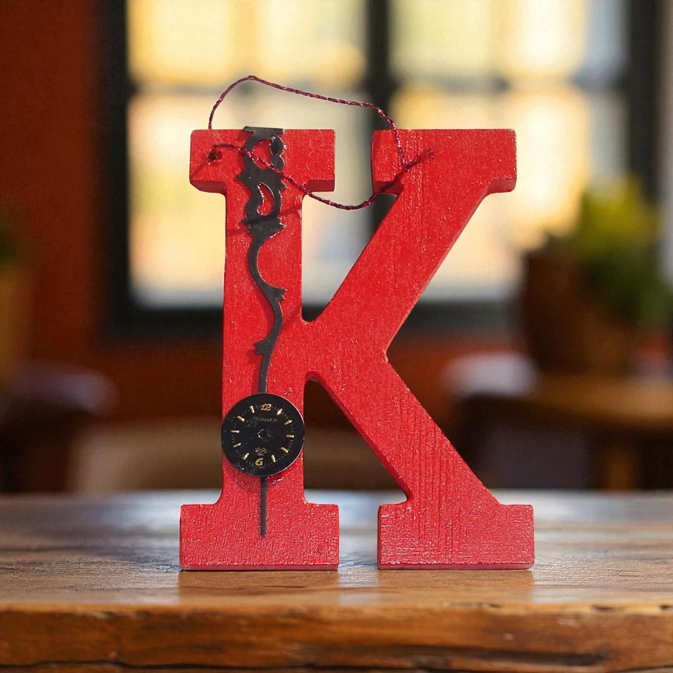 Handcrafted Wooden Letter Initial K Ornament, Handmade Christmas Ornament, Personalized Holiday Gift, Xmas Gift for Family, Family Ornament - Thumbnail 4