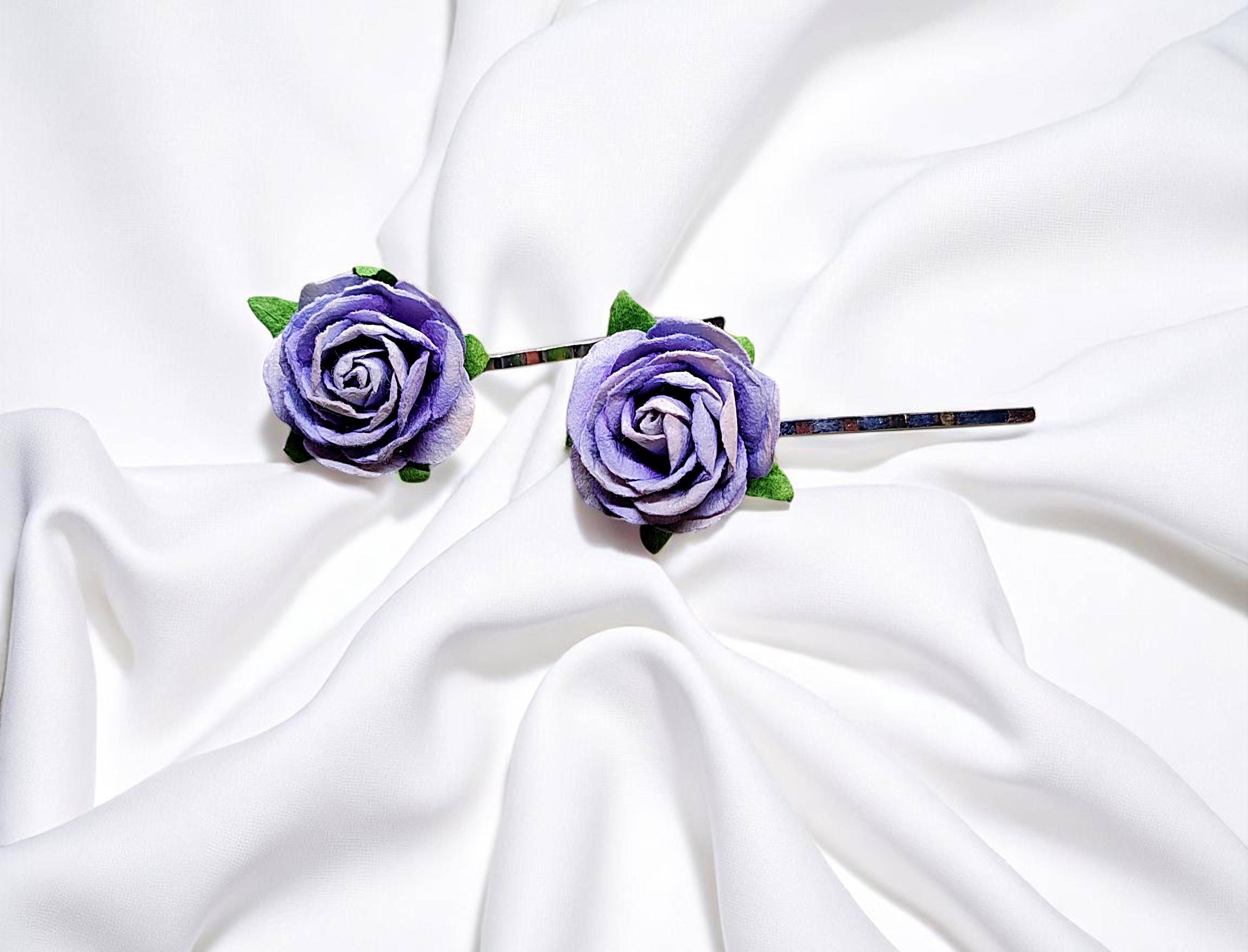 Purple Floral Hair Pin Barrettes, Girls Accessories, Gifts for Girls, Bridesmaid Hair Pins, Flower Hair Barrettes, Cute Hair Clips, Wedding - Thumbnail 3