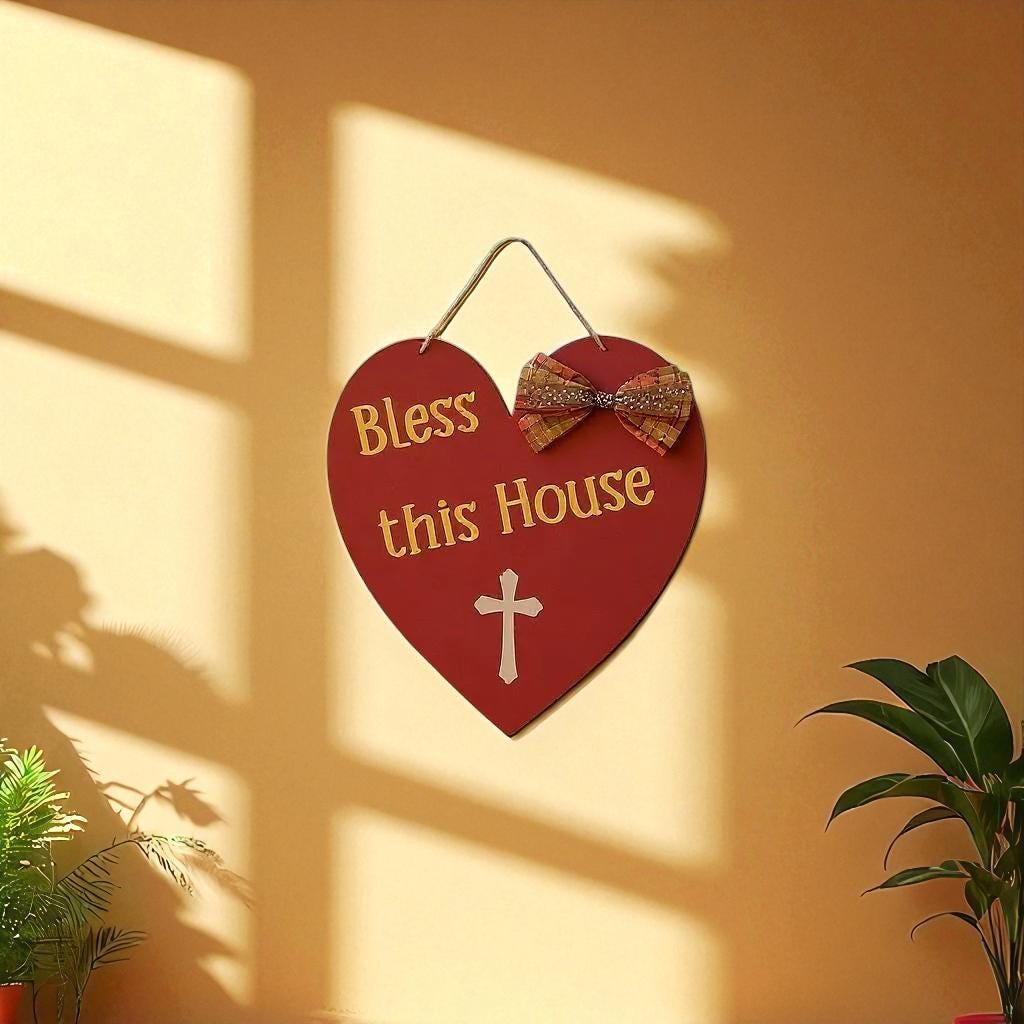 Fall Wooden Bless this House Sign with Cross - Rustic Autumn Wall Hanging, Christian Home Decor, Inspirational Fall Decor, Christian Gifts - Thumbnail 5