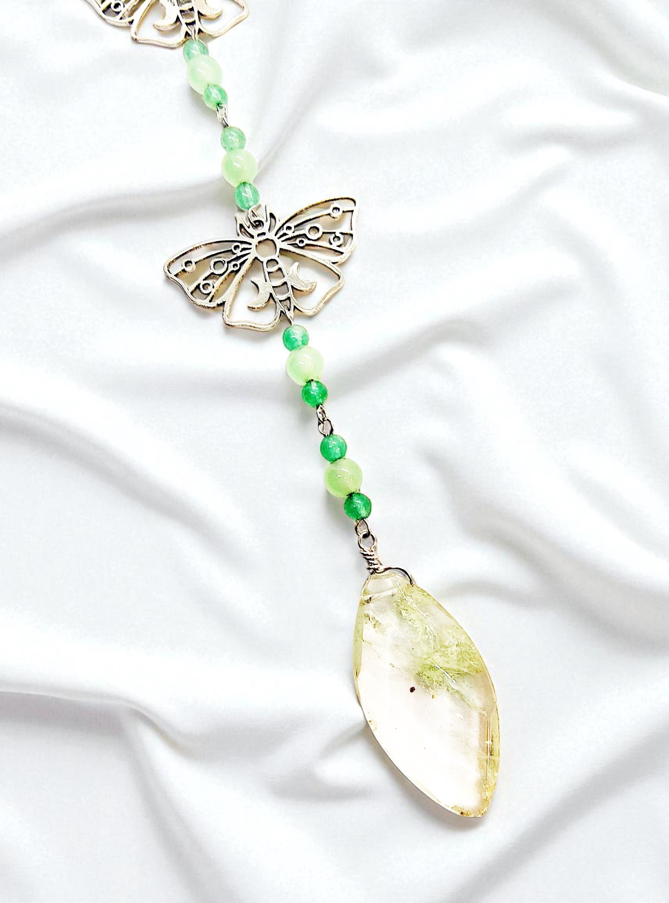 Beaded Green Gem Hanging Crystal Prism Suncatcher, Patio Decor, Garden Decor, Crystal Sun Catcher, Garden Art, Window Prism, Outdoor Decor - Thumbnail 5