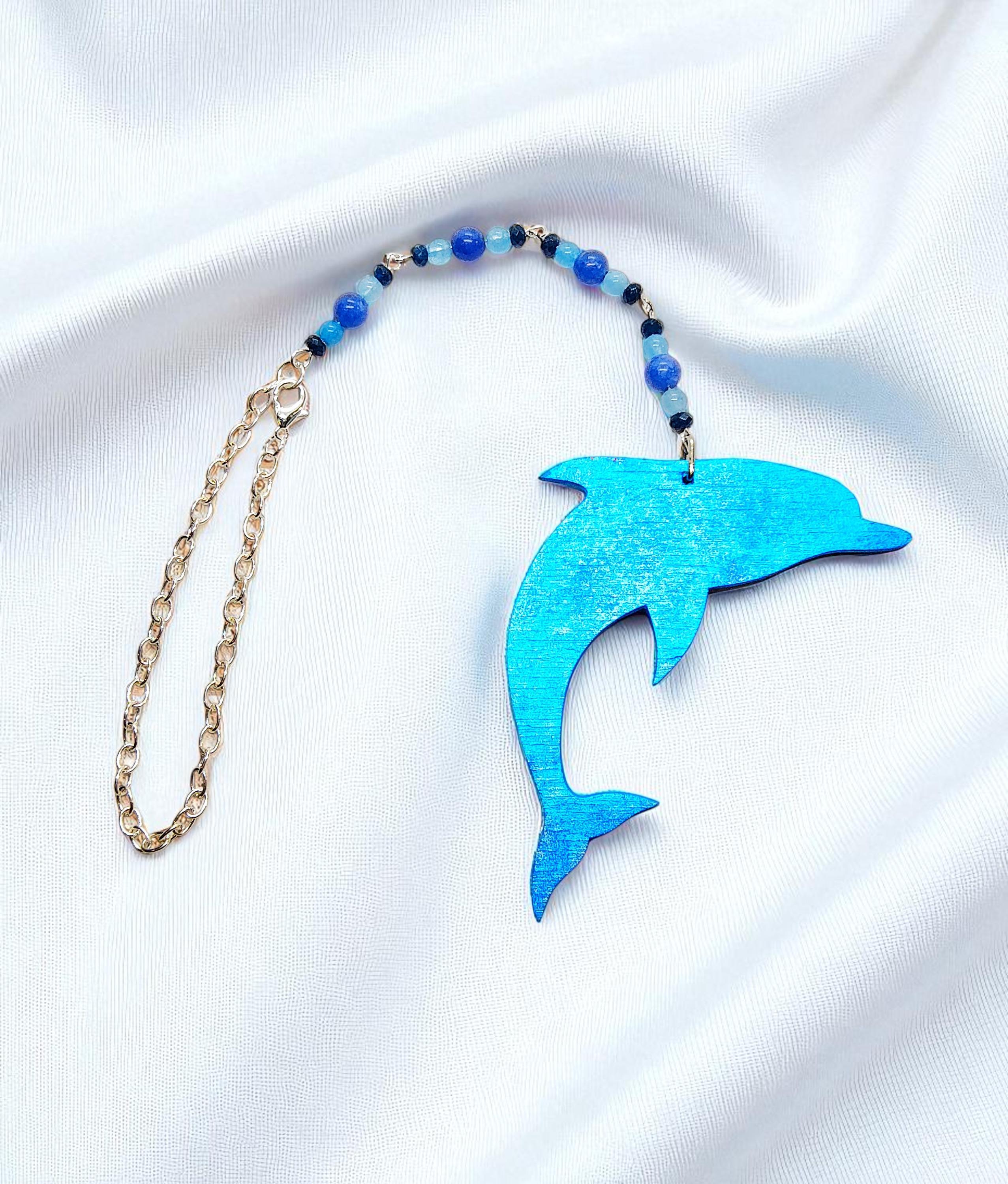 Summer Dolphin Beaded Gemstone Hanging Rearview Mirror Car Charm, Car Decor, Cute Car Accessories, Car Decoration, Car Gifts, Summer Decor