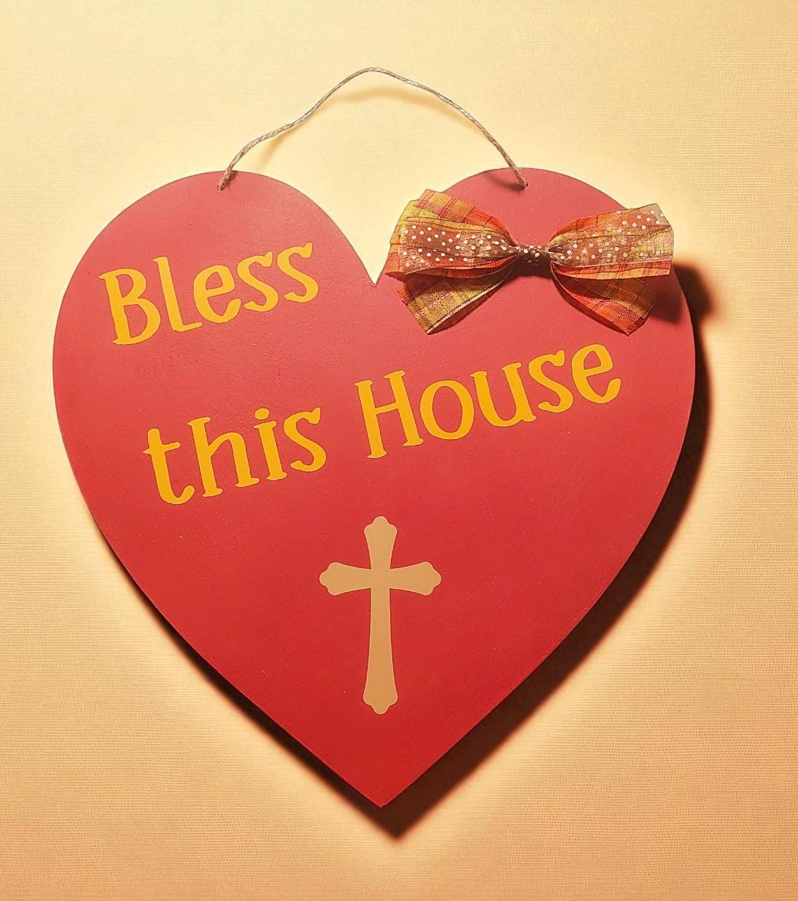 Fall Wooden Bless this House Sign with Cross - Rustic Autumn Wall Hanging, Christian Home Decor, Inspirational Fall Decor, Christian Gifts