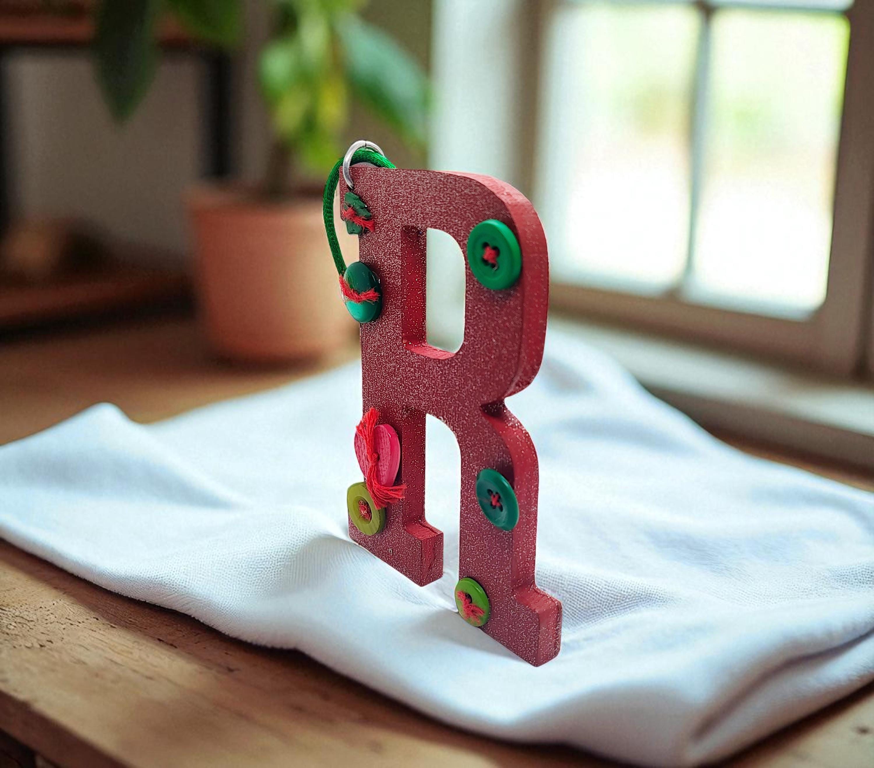 Handmade Wooden Letter Initial R Ornament, Handmade Christmas Ornament, Personalized Ornament, Xmas Keepsake, Family Gift, Family Ornament - Thumbnail 3