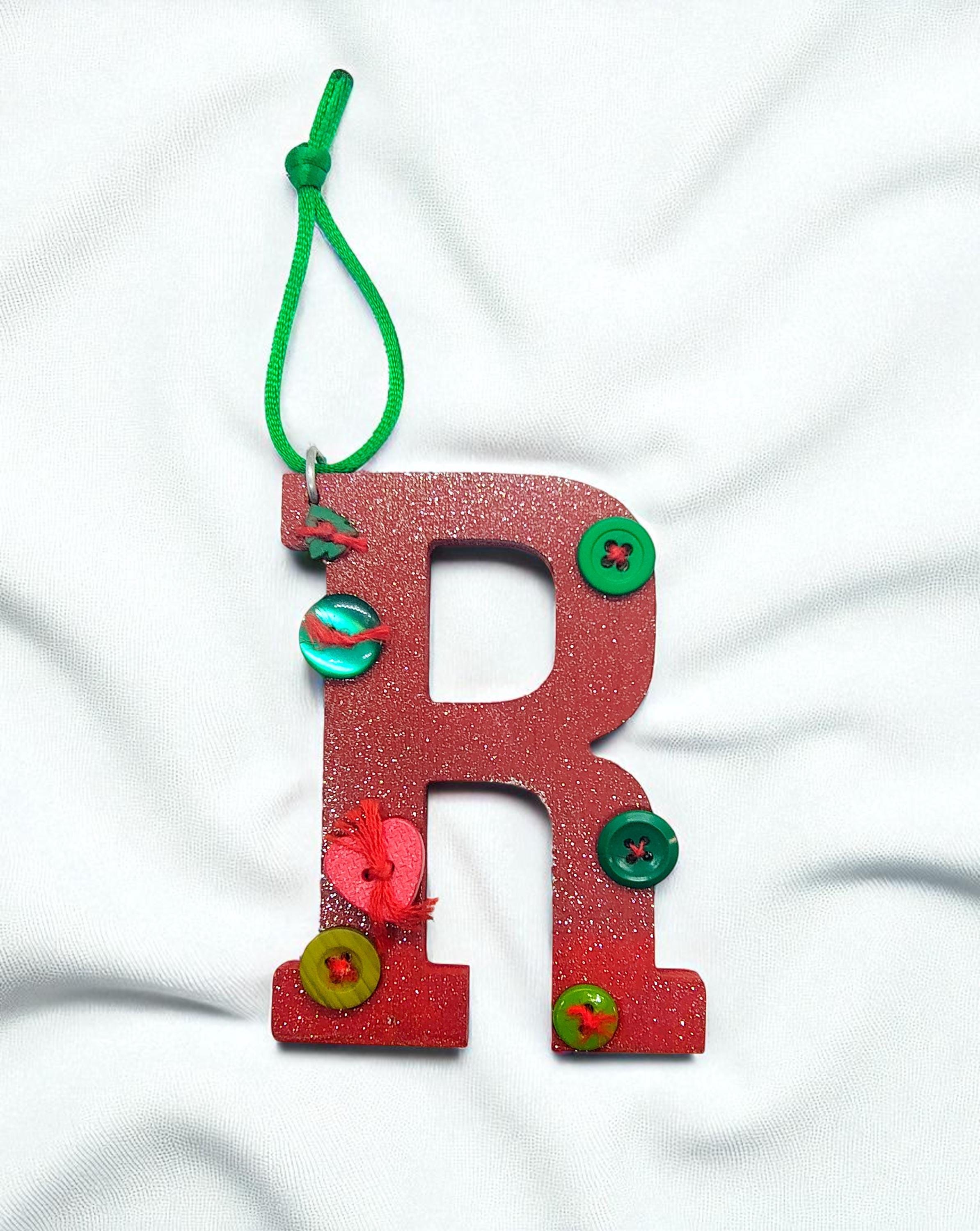 Handmade Wooden Letter Initial R Ornament, Handmade Christmas Ornament, Personalized Ornament, Xmas Keepsake, Family Gift, Family Ornament - Thumbnail 2