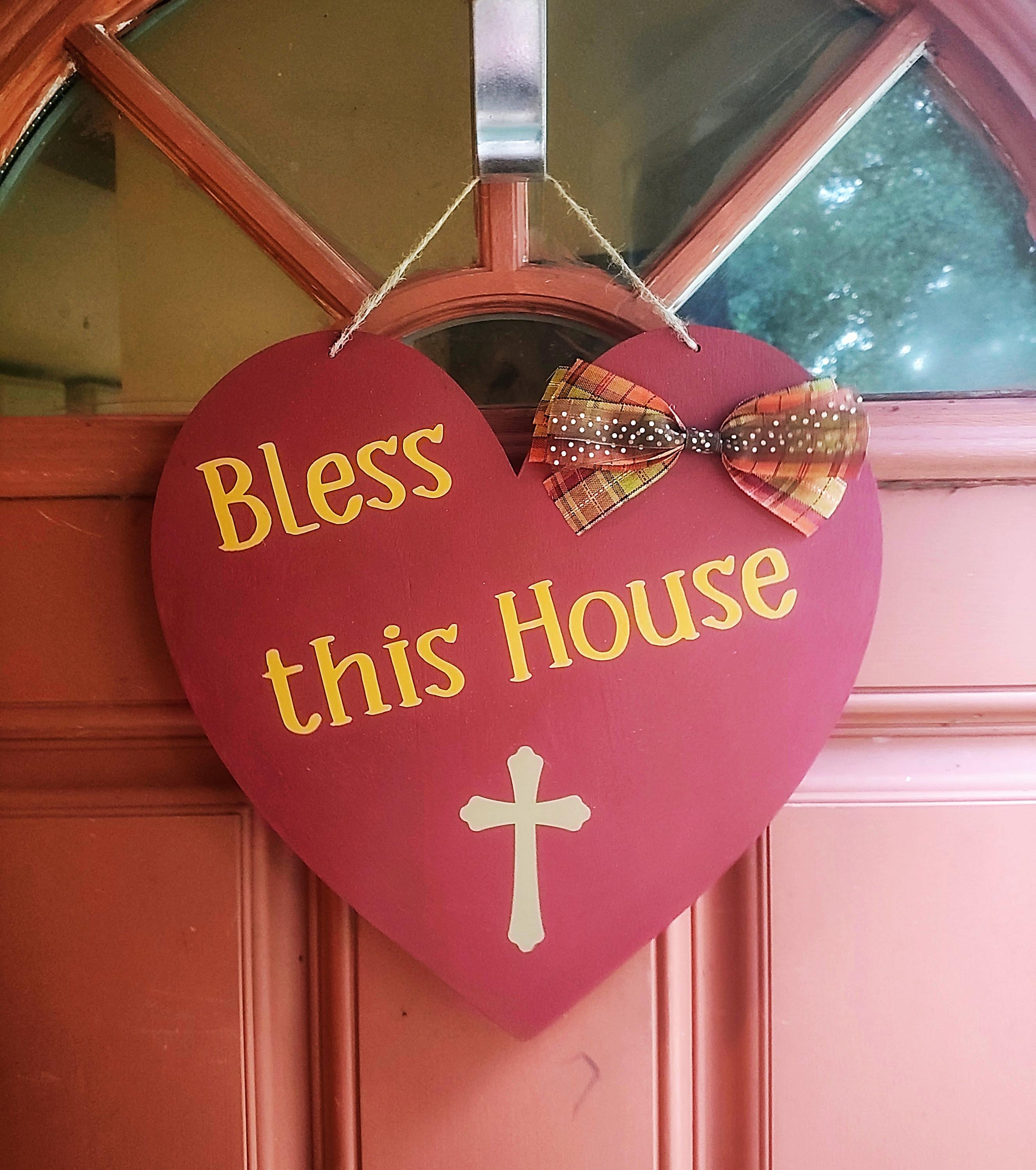 Fall Wooden Bless this House Sign with Cross - Rustic Autumn Wall Hanging, Christian Home Decor, Inspirational Fall Decor, Christian Gifts - Thumbnail 3