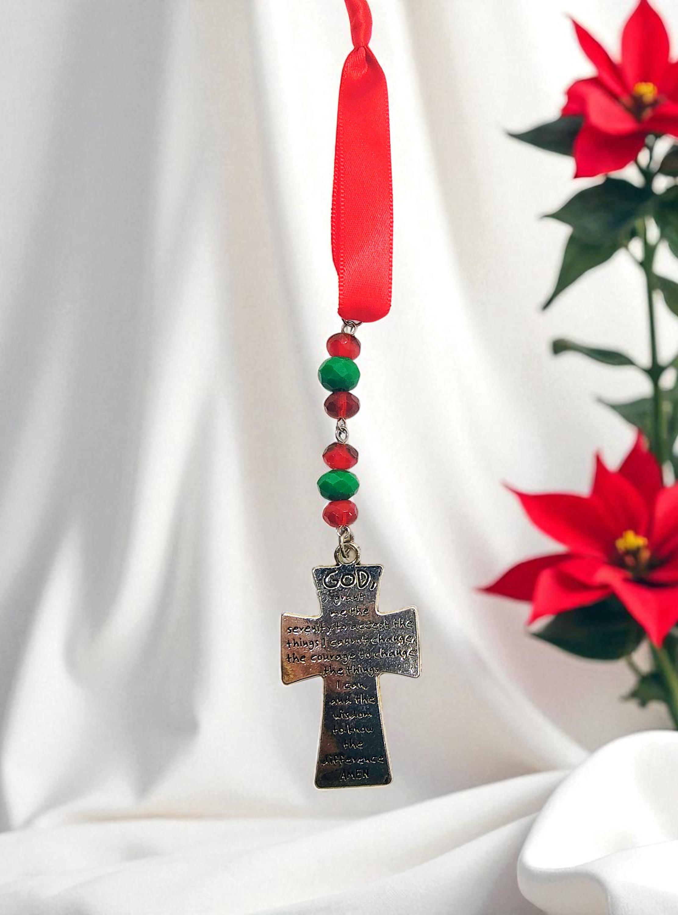 Serenity Prayer Cross Icicle Ornament, Recovery Gift, Handmade Christmas Ornament, Christian Gifts, Baptism Gift, Holiday Pastor Gift - Thumbnail 4