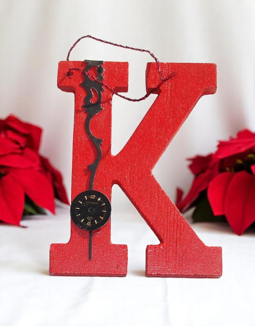 Handcrafted Wooden Letter Initial K Ornament, Handmade Christmas Ornament, Personalized Holiday Gift, Xmas Gift for Family, Family Ornament - Thumbnail 5