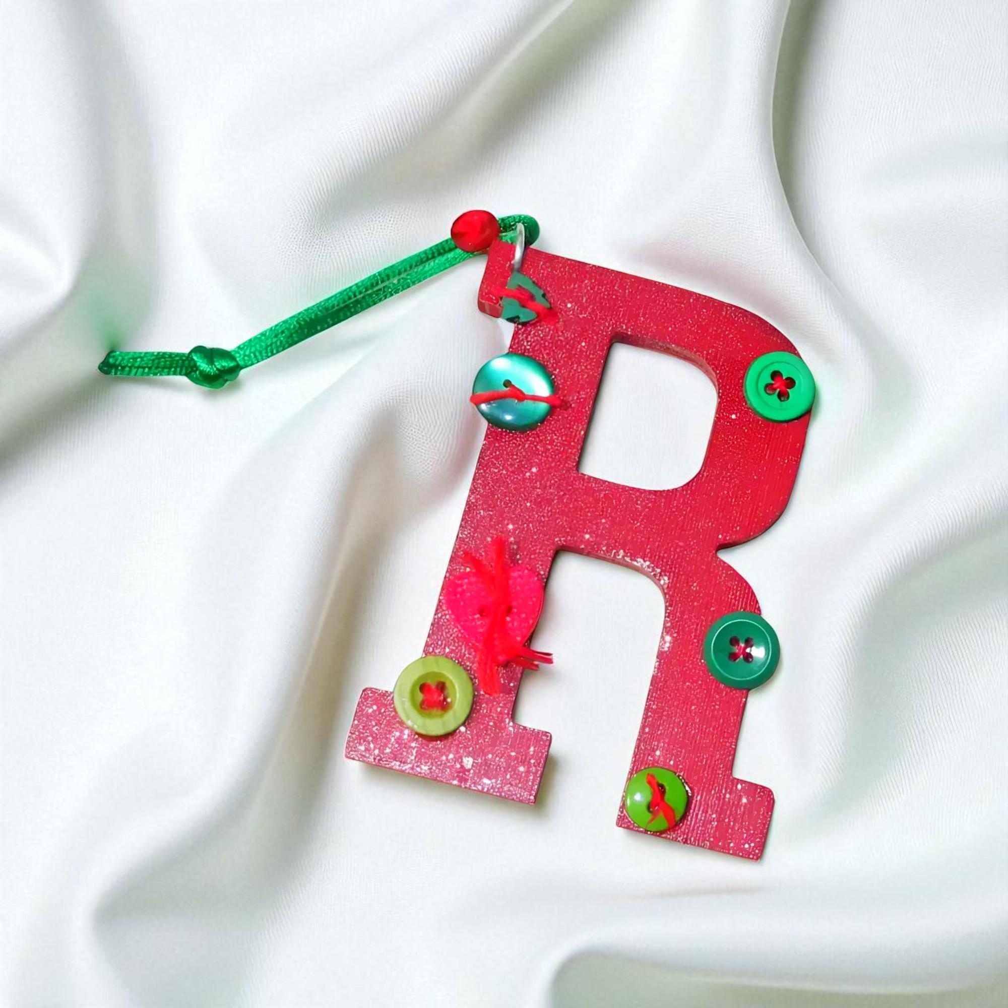 Handmade Wooden Letter Initial R Ornament, Handmade Christmas Ornament, Personalized Ornament, Xmas Keepsake, Family Gift, Family Ornament - Thumbnail 5