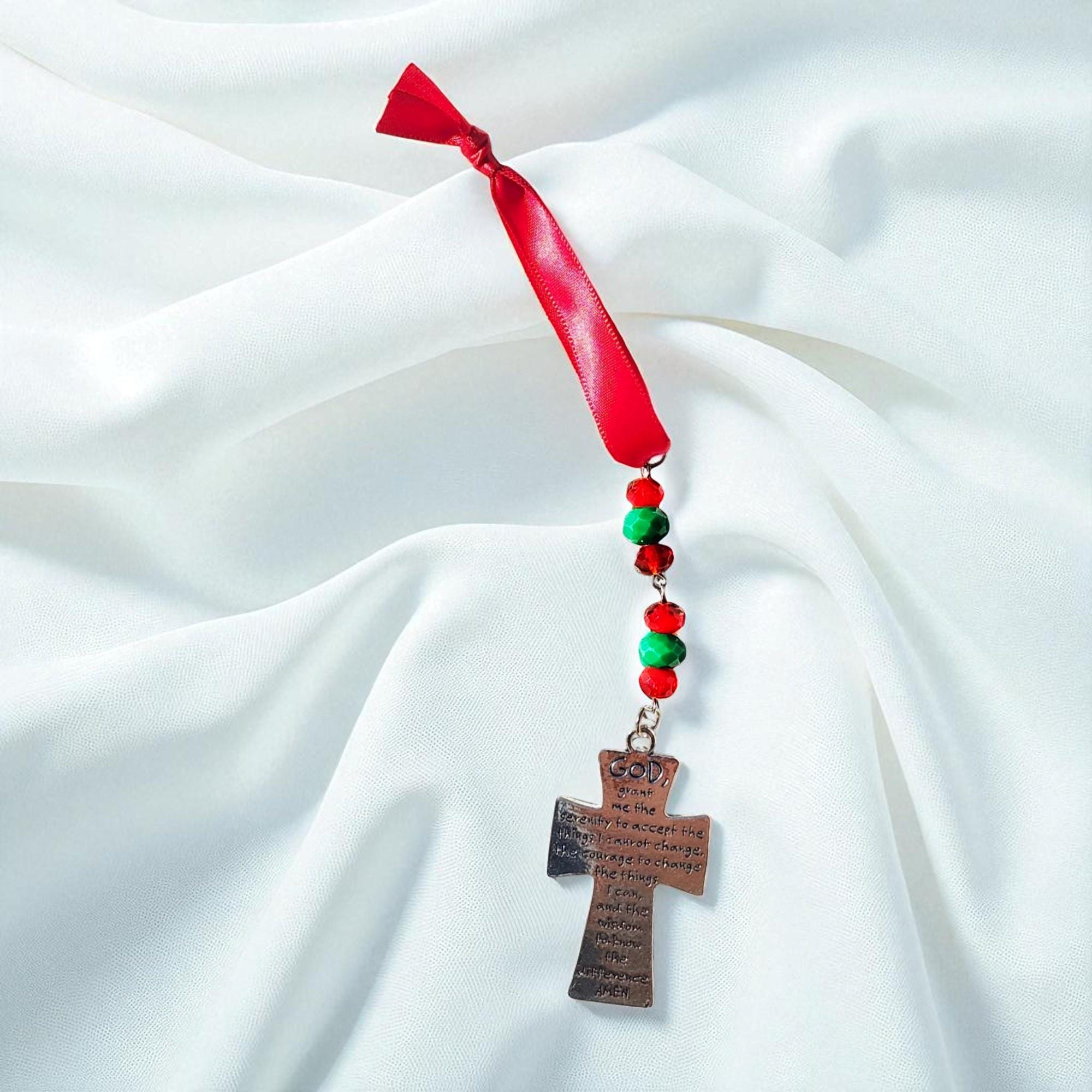 Serenity Prayer Cross Icicle Ornament, Recovery Gift, Handmade Christmas Ornament, Christian Gifts, Baptism Gift, Holiday Pastor Gift
