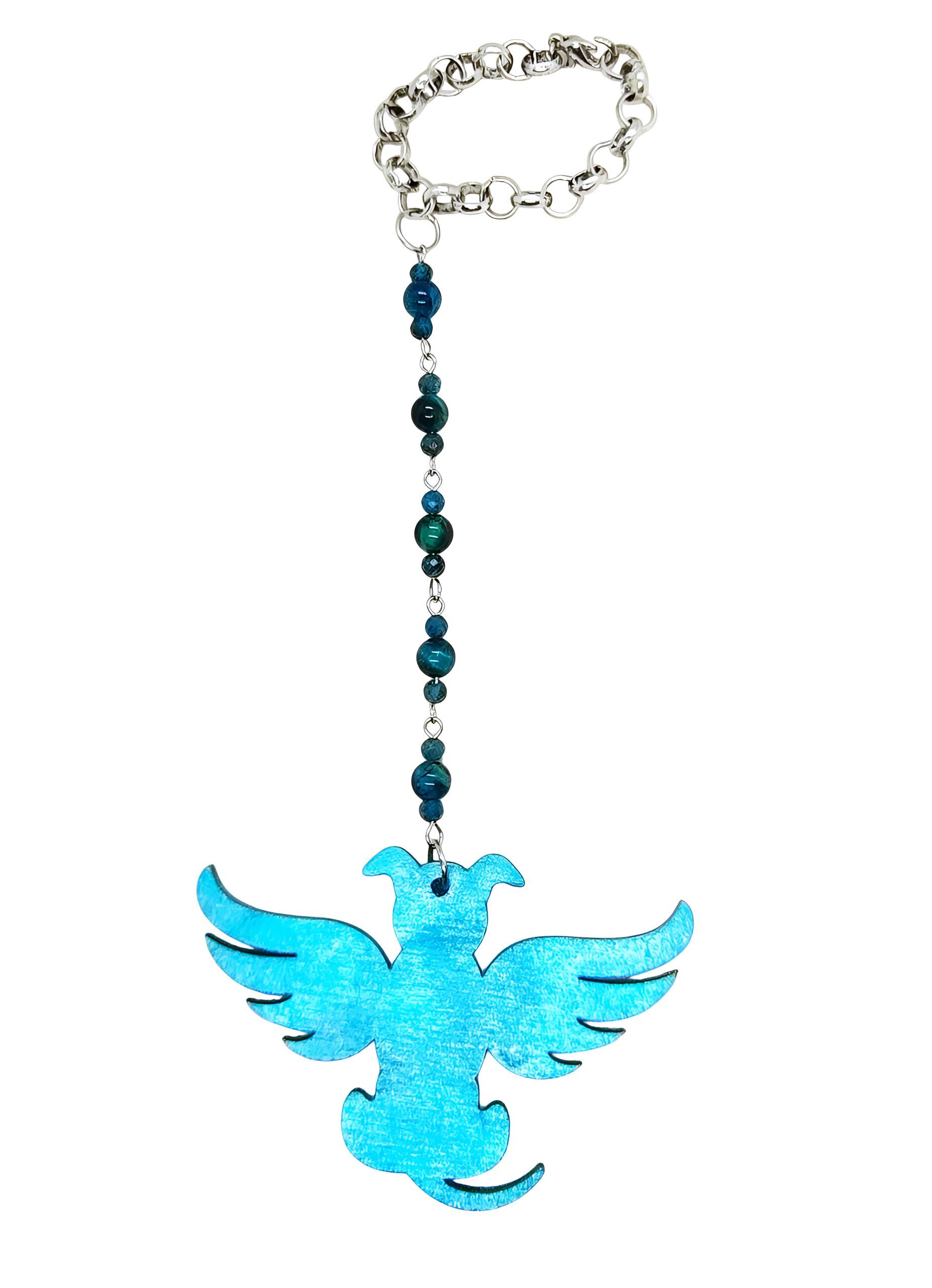 Blue Dog Angel Beaded Gemstone Hanging Rearview Mirror Car Charm, Car Decor, Cute Car Accessories, Car Decoration, Car Gifts, Pet Memorial - Thumbnail 5