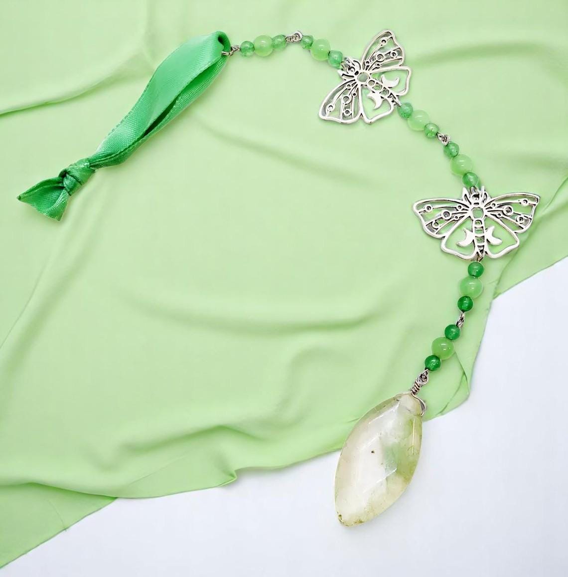 Beaded Green Gem Hanging Crystal Prism Suncatcher, Patio Decor, Garden Decor, Crystal Sun Catcher, Garden Art, Window Prism, Outdoor Decor - Thumbnail 4