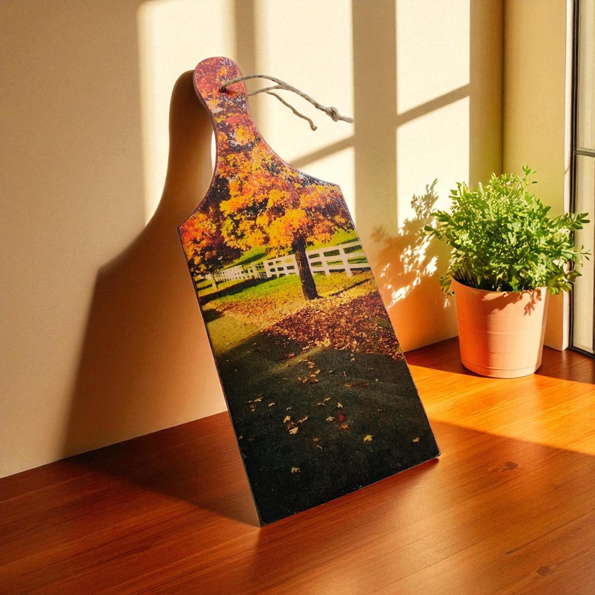 Small Wooden Autumn Scene Cutting Board - Fall Kitchen Decor, Decorative Cutting Board, Housewarming Gift, Seasonal Home Decor, Charcuterie - Thumbnail 2