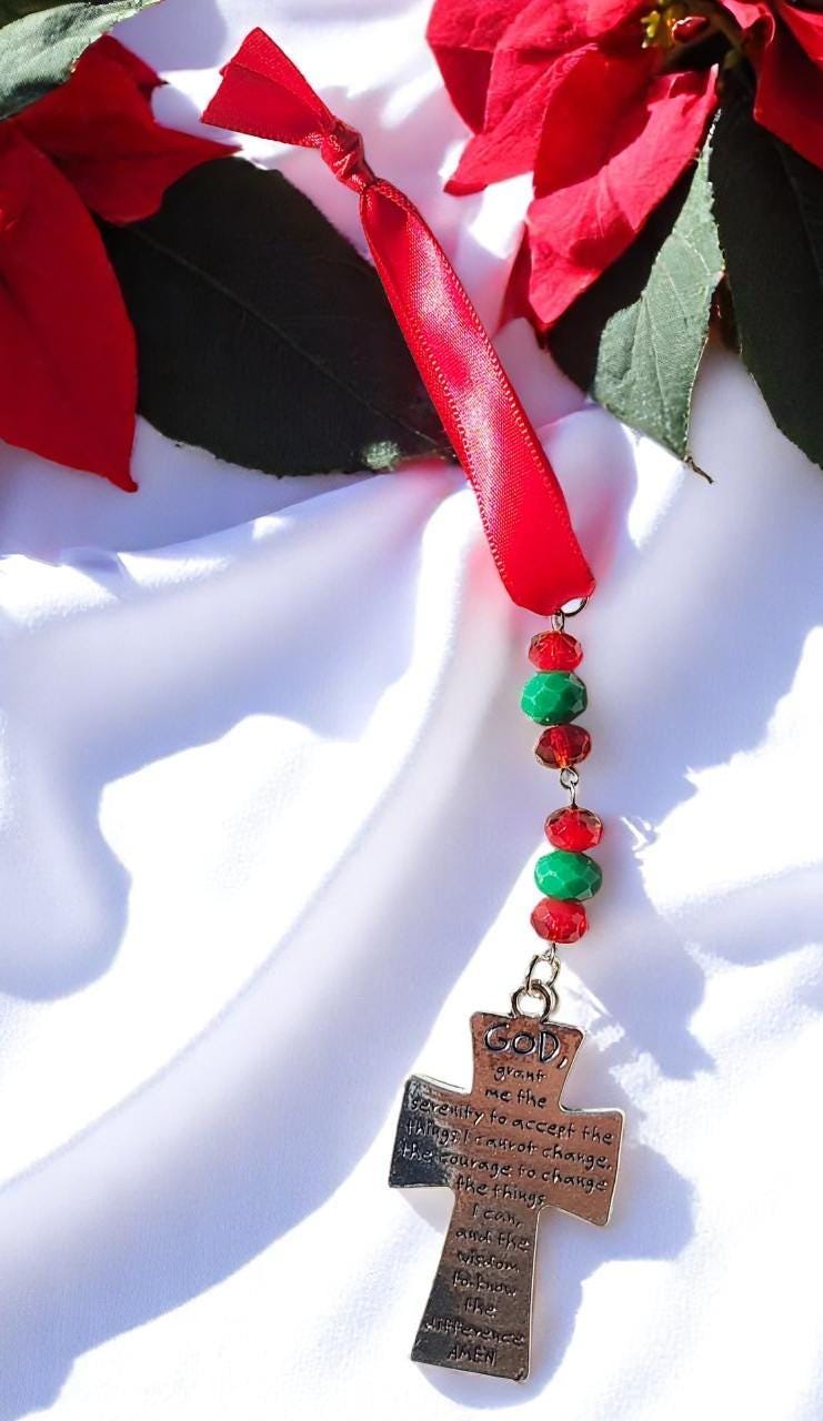 Serenity Prayer Cross Icicle Ornament, Recovery Gift, Handmade Christmas Ornament, Christian Gifts, Baptism Gift, Holiday Pastor Gift - Thumbnail 6