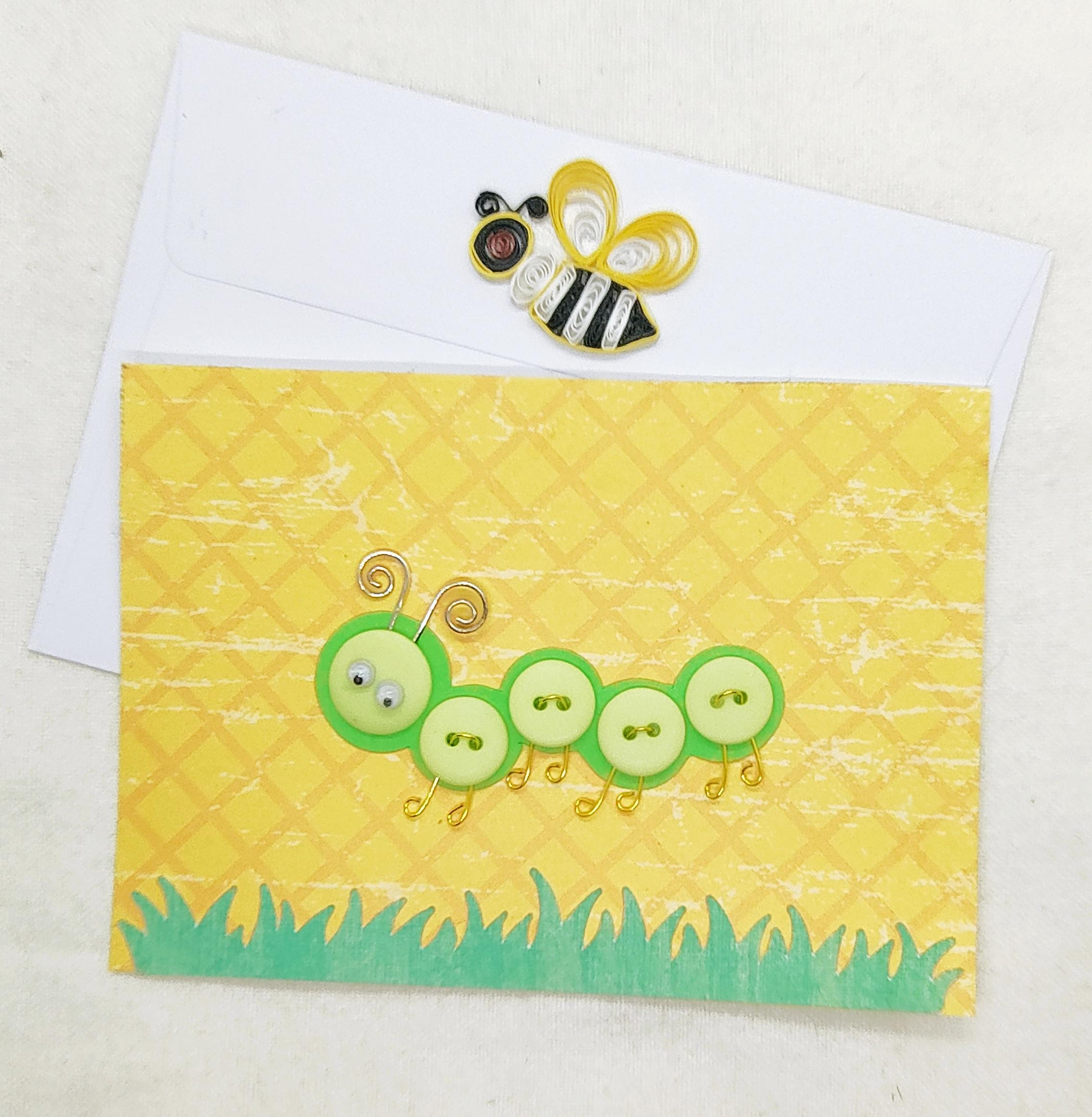 Button Caterpillar Spring Greeting Card - Handmade Easter Card for Children, Spring Cards, Cards for Easter, Spring Kids Birthday Card - Thumbnail 5