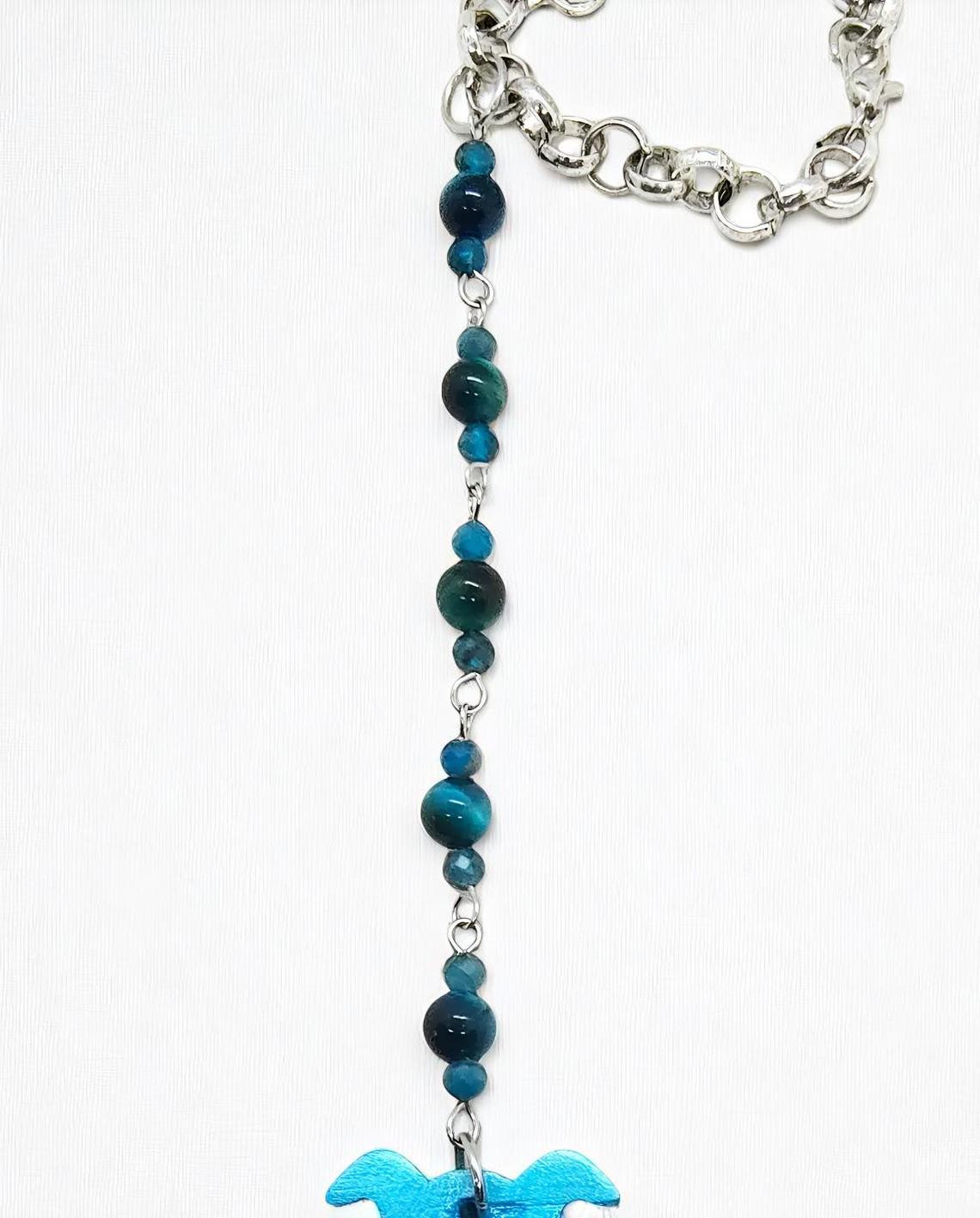 Blue Dog Angel Beaded Gemstone Hanging Rearview Mirror Car Charm, Car Decor, Cute Car Accessories, Car Decoration, Car Gifts, Pet Memorial - Thumbnail 2