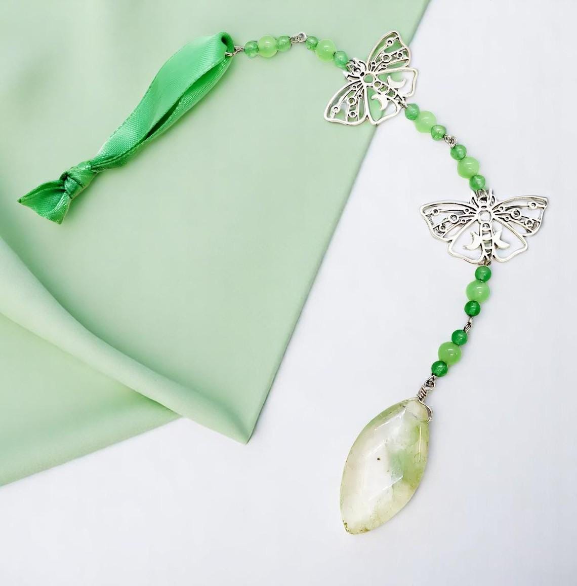 Beaded Green Gem Hanging Crystal Prism Suncatcher, Patio Decor, Garden Decor, Crystal Sun Catcher, Garden Art, Window Prism, Outdoor Decor - Thumbnail 6