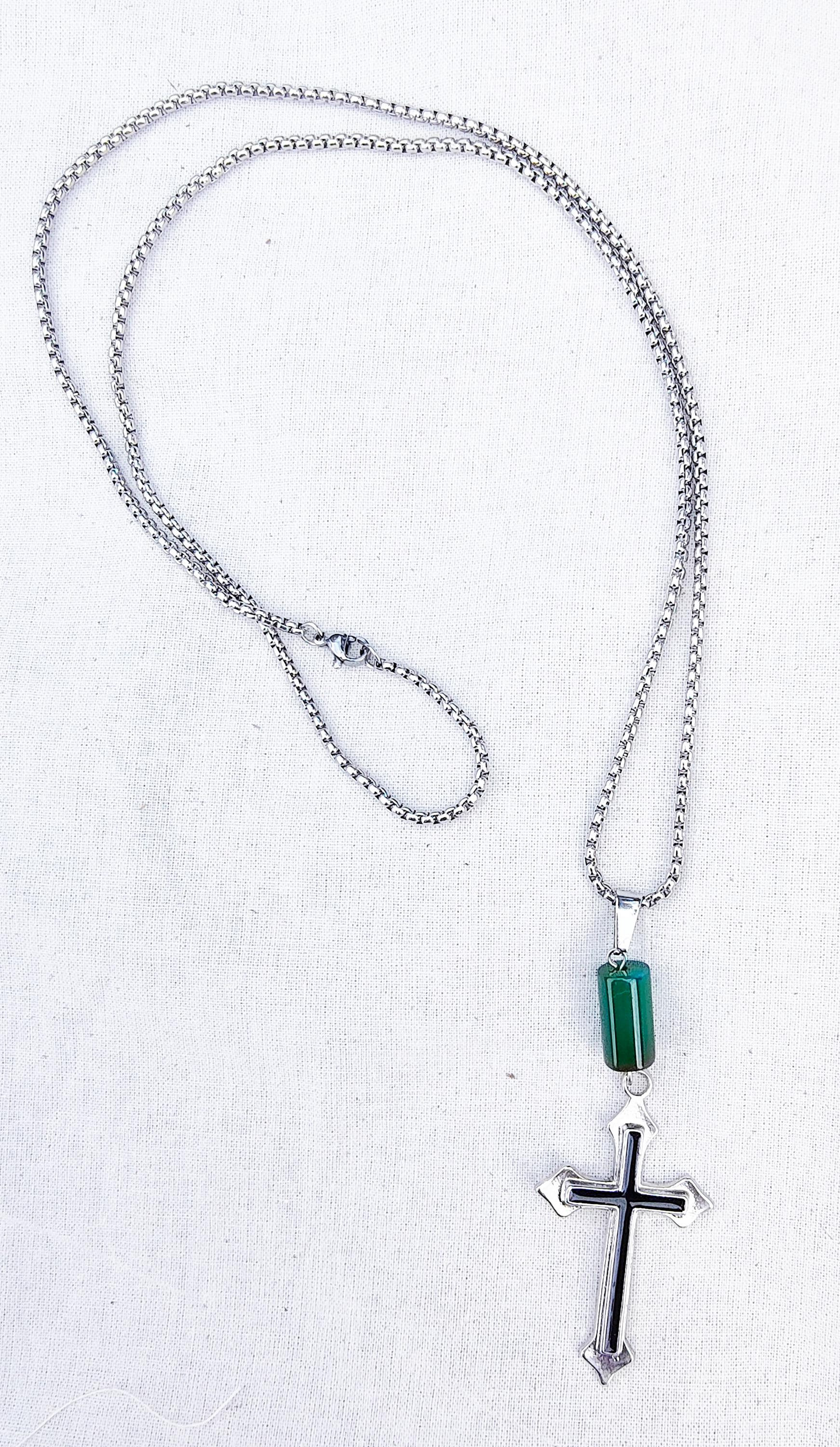 Men's Long Christian Cross Stainless Steel Gemstone Necklace - Religious Jewelry, Gift for Men, Cross Necklace, Pastor Gift, Gift for Him - Thumbnail 6