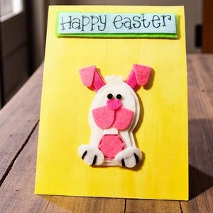 Carte de voeux faite main en feutre de lapin de Pâques, carte de Pâques pour les enfants, carte de lapin de Pâques, jolie carte de voeux de lapin, voeux de Joyeuses Pâques
