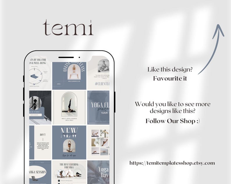 May include: A phone screen displaying a grid of social media posts promoting yoga classes. The posts feature images of yoga poses, text about yoga benefits, and information about online classes. The text on the screen includes "Yoga Class", "New", "Don't", "Yoga Session", "The Best Clothing for Yoga", and "Yoga Day".