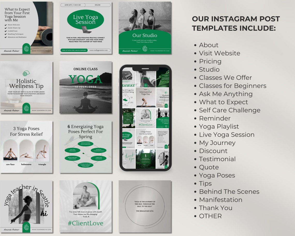 50 Ready-to-post Yoga Instagram Post Templates Canva Yoga Studio ...
