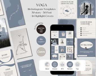 Yoga Instagram Templates: Posts, Stories, Highlight Covers (Canva)