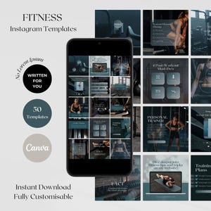 50 Ready-To-Post Personal Trainer Instagram Post Templates Blue Fitness Canva Templates Fitness Instructor Post Templates Modern Aesthetic
