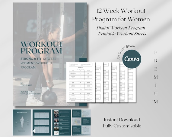 12-Week Workout Program for Women: Digital Training Plan (Canva Templates)