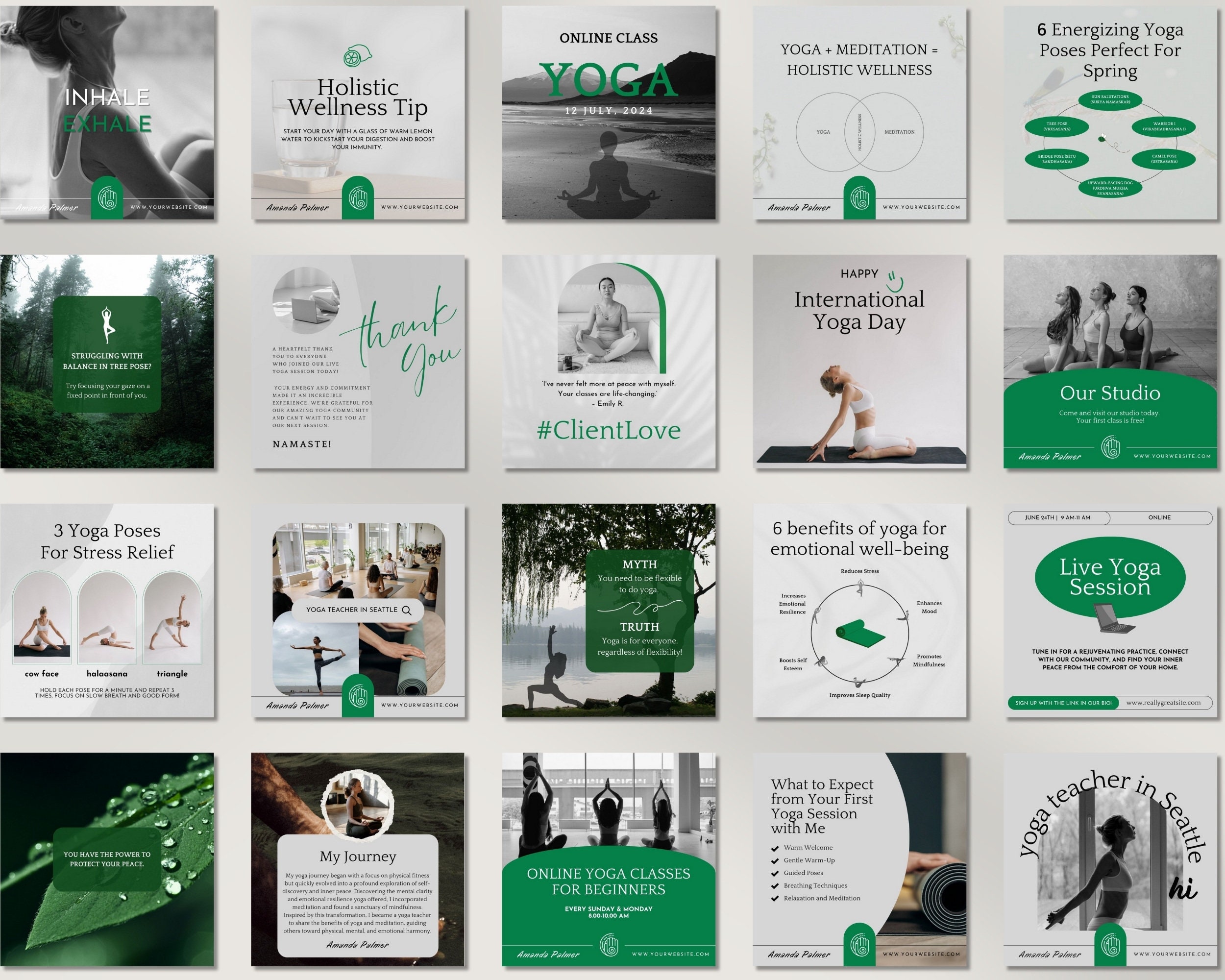 50 Ready-to-post Yoga Instagram Post Templates Canva Yoga Studio ...