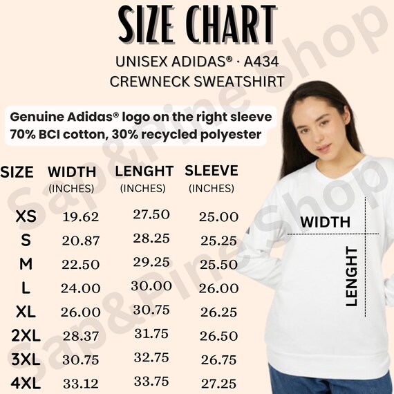 Adidas unisex size chart best sale