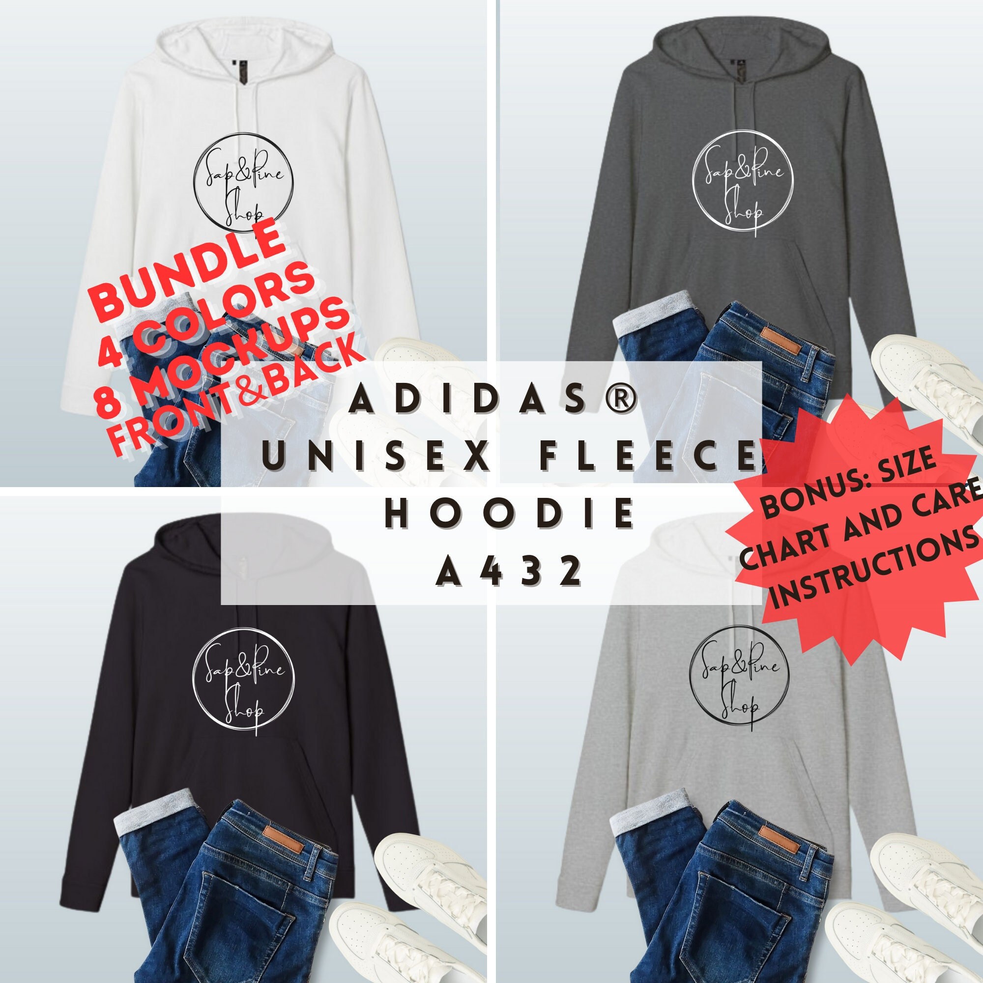 Digital Custom ADIDAS® A432 Unisex Hoodie Mockup Bundle  display picture 1