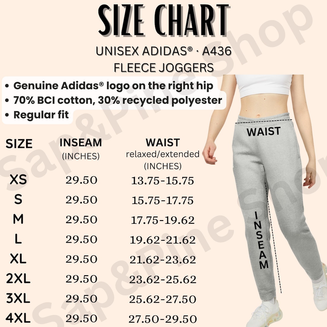 Digital Custom Adidas Unisex Fleece Joggers Size Chart, Adidas