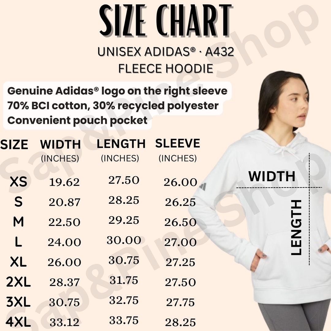 Digital Custom Adidas Unisex Fleece Hoodie Size Chart, Adidas A432