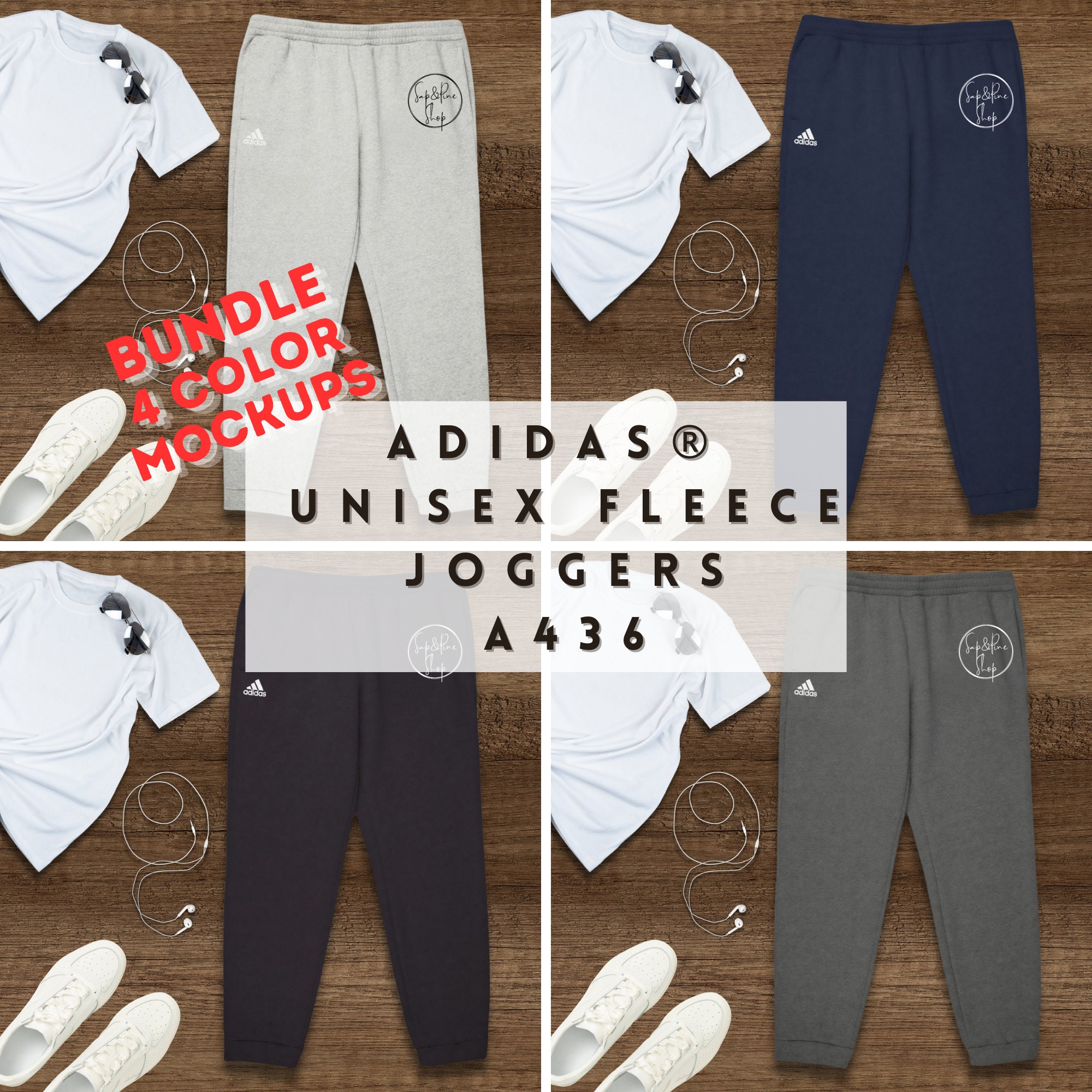 Digital Custom ADIDAS® A436 Unisex Fleece Joggers Mockup Bundle, A436 ...