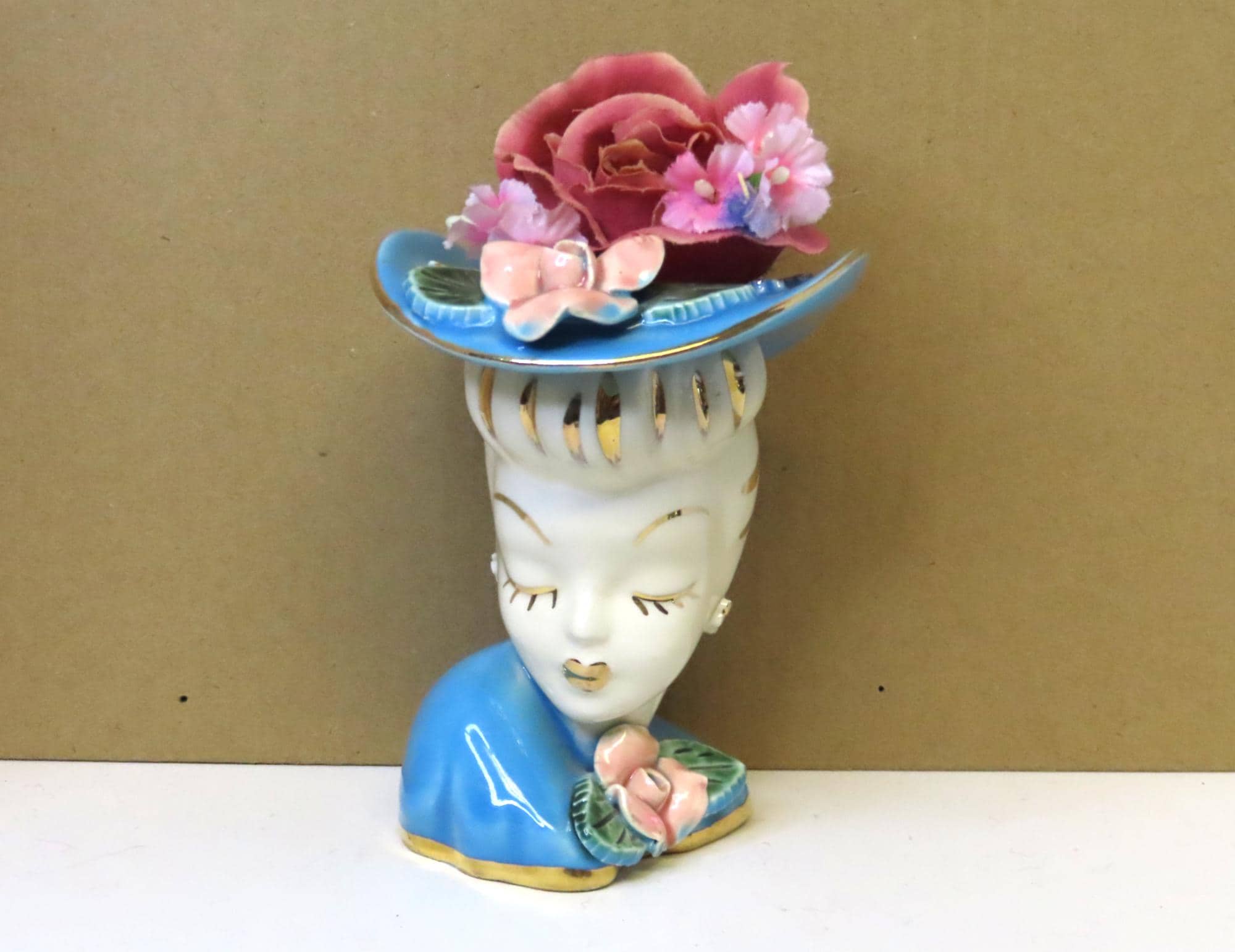 Blue Vintage Lady Head Vase - Etsy