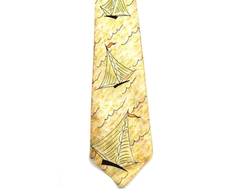 Retro Sailboats Rayon Necktie/ Vintage Swing Tie Wide 51” 4.25”/ Wilson Faultless