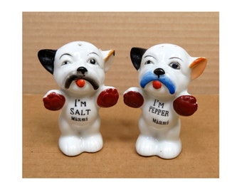 Vintage Bonzo Bulldog Dog Salt & Pepper Set/Miami Florida Souvenir / Ceramic Figural Shakers/ Made in Japan