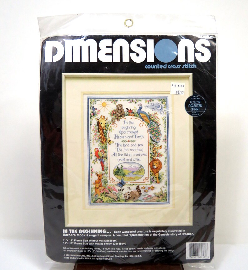 Counted Cross Stitch Wild Animals Dimensions Kit No 3717 In The Beginning 1992 Wildlife Genesis Frame Not Included