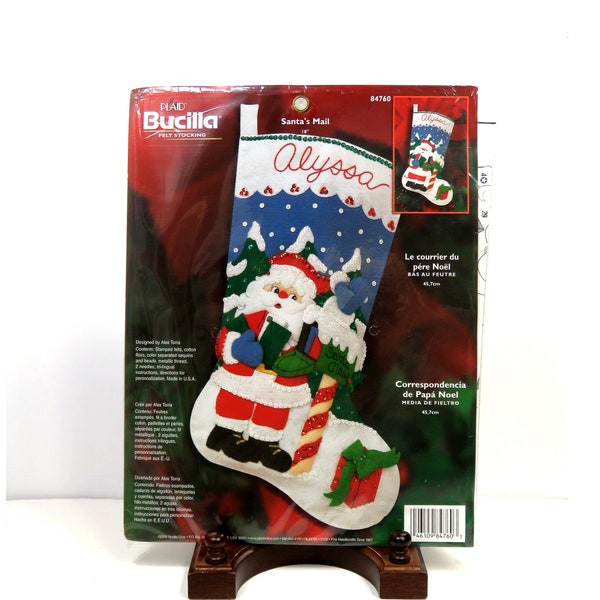 Bucilla Plaid Santa Claus Christmas Stocking Kit # 84760/ Sequined "Santa's Mail" Felt Applique/ Personalized