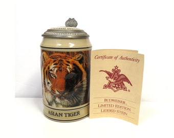 Vintage Budweiser Asian Tiger Stein/  Endangered Species Series 1989/ w Certificate of Authenticity