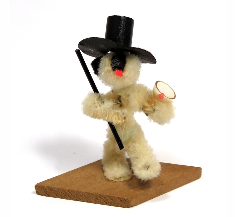 Vintage Chenille Tipsy Dog w Top Hat /& Martini Vintage Cocktail Bar Humor figurine Airedale Puppy Miniature