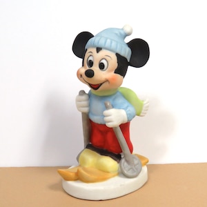 Disney Mickey Mouse Ceramic Figurine/ Skiing Skier/ Vintage Disneyana Made in Taiwan